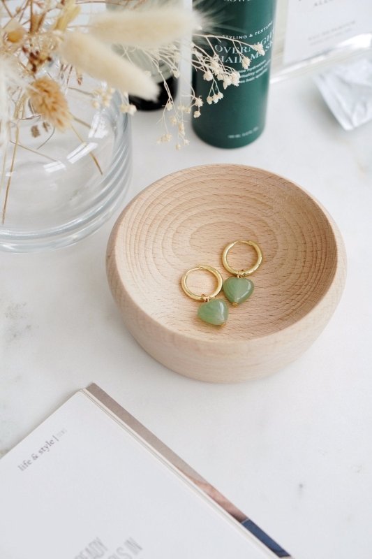 Gold Tone Chunky Hoop and Aventurine Heart Earrings - Earrings - British D'sire Main image