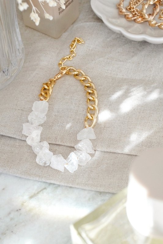 Gold Tone Curb Chain and Quartz Statement Crystal Bracelet - Bracelets - British D'sire Main image