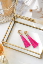 Gold Tone & Fuchsia Pink Tassel Drop Earrings - Earrings - British D'sire