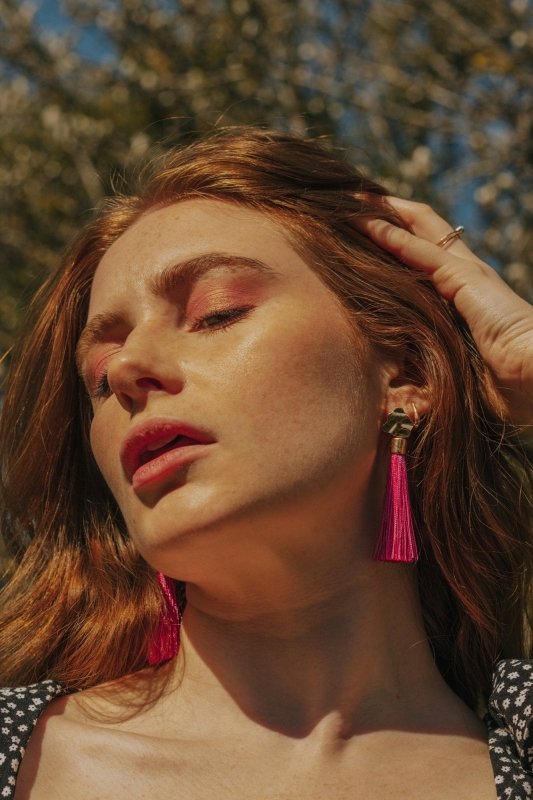 Xander Kostroma Gold Tone & Fuchsia Pink Tassel Drop Earrings - Handmade Statement Jewelry, Bold Tassel Earrings, Boho Chic Earrings for Women, 8cm Drop Length, Lightweight Fashion Earrings, Perfect Gift for Her Secondary image