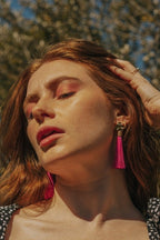 Gold Tone & Fuchsia Pink Tassel Drop Earrings - Earrings - British D'sire