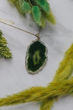 Gold Tone & Green Agate Crystal Long Length Statement Necklace - Necklaces - British D'sire