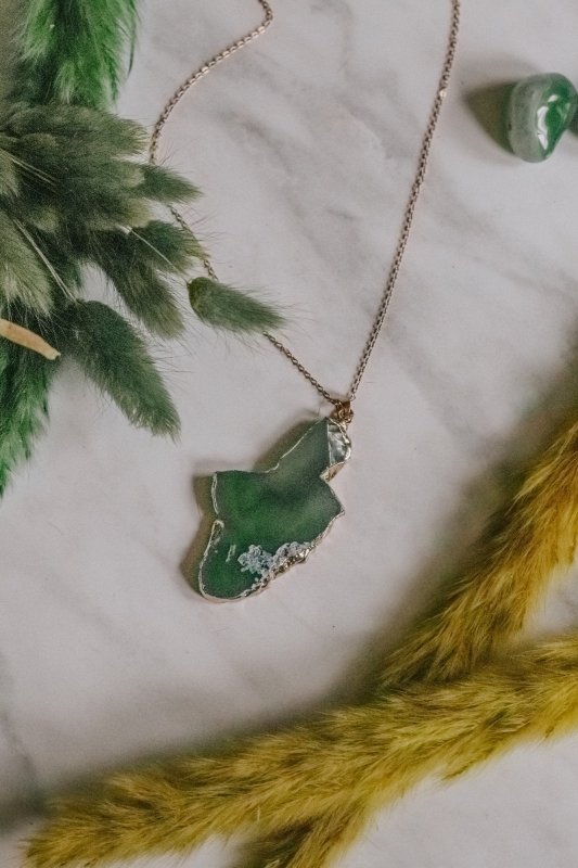 Gold Tone & Green Agate Crystal Long Length Statement Necklace - Necklaces - British D'sire