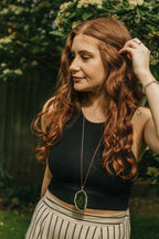 Gold Tone & Green Agate Crystal Long Length Statement Necklace - Necklaces - British D'sire