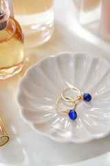 Gold Tone Lapis Lazuli Chunky Hoop Drop Earrings - Earrings - British D'sire