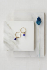 Gold Tone Lapis Lazuli Chunky Hoop Drop Earrings - Earrings - British D'sire