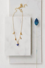 Gold Tone Lapis Lazuli Moon and Stars Charm Necklace - Necklaces - British D'sire