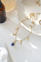Gold Tone Lapis Lazuli Moon and Stars Charm Necklace - Necklaces - British D'sire