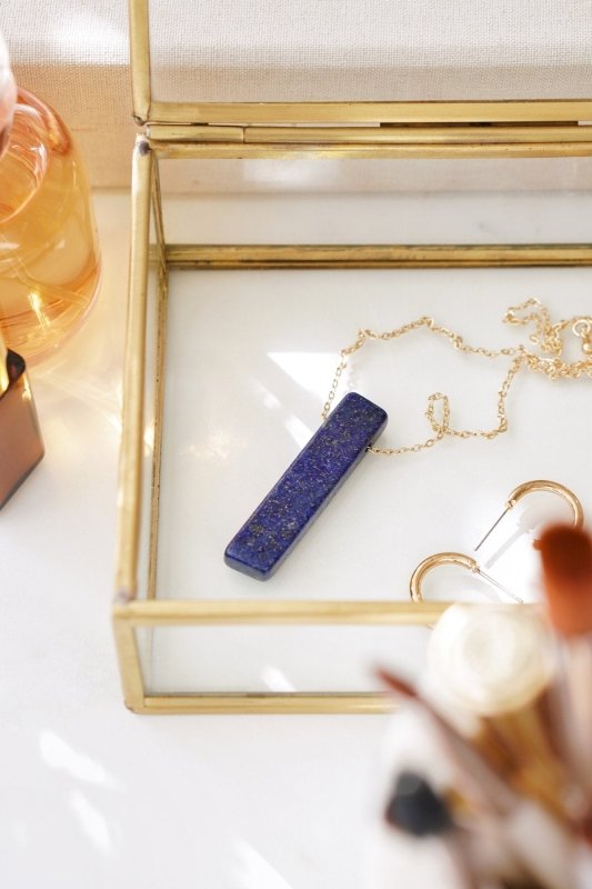 Gold Tone Lapis Lazuli Pendant Necklace - Necklaces - British D'sire