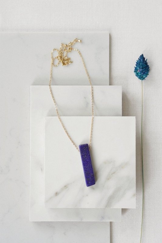 Gold Tone Lapis Lazuli Pendant Necklace - Necklaces - British D'sire