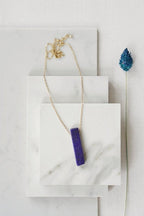 Gold Tone Lapis Lazuli Pendant Necklace - Necklaces - British D'sire
