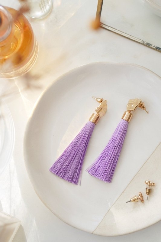 Gold Tone & Lavender Purple Drop Earrings - Earrings - British D'sire