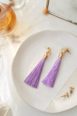 Gold Tone & Lavender Purple Drop Earrings - Earrings - British D'sire