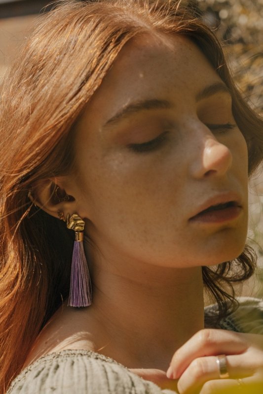 Xander Kostroma Gold Tone & Lavender Purple Drop Earrings – 68 cm Handmade Statement Jewelry with 925 Sterling Silver Posts, Elegant Gift for Women, Perfect for Casual or Formal Wear, Stylish and Unique Accessories Secondary image