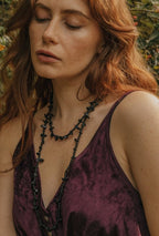 Gold Tone Long Length Black Obsidian Statement Necklace - Necklaces - British D'sire