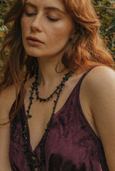 Gold Tone Long Length Black Obsidian Statement Necklace - Necklaces - British D'sire