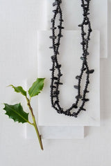 Gold Tone Long Length Black Obsidian Statement Necklace - Necklaces - British D'sire