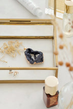 Gold Tone Long Length Maxi Raw Black Agate Pendant Necklace - Necklaces - British D'sire