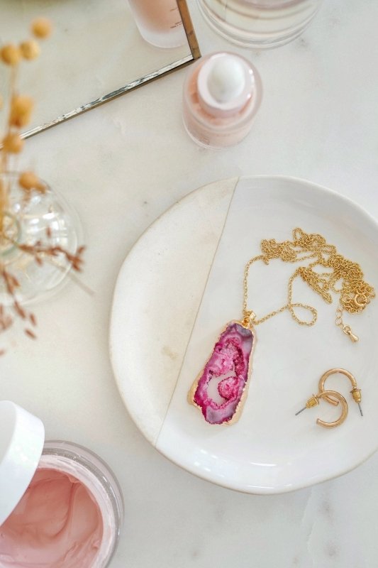 Gold Tone Long Length Maxi Raw Burgundy Agate Pendant Necklace - Necklaces - British D'sire