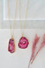 Gold Tone Long Length Maxi Raw Burgundy Agate Pendant Necklace - Necklaces - British D'sire