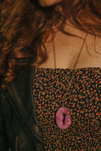 Gold Tone Long Length Maxi Raw Pink Agate Pendant Necklace - Necklaces - British D'sire