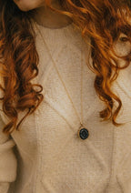 Gold Tone Long Length Mini Raw Black Agate Pendant Necklace - Necklaces - British D'sire