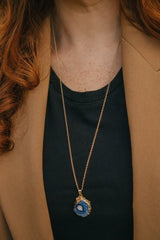 Gold Tone Long Length Mini Raw Blue Agate Pendant Necklace - Necklaces - British D'sire