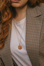 Gold Tone Long Length Mini Raw Orange Agate Pendant Necklace - Necklaces - British D'sire