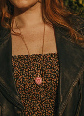 Gold Tone Long Length Mini Raw Pink Agate Pendant Necklace - Necklaces - British D'sire