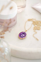 Gold Tone Long Length Mini Raw Purple Agate Pendant Necklace - Necklaces - British D'sire