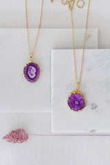 Gold Tone Long Length Mini Raw Purple Agate Pendant Necklace - Necklaces - British D'sire