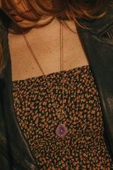 Gold Tone Long Length Mini Raw Purple Agate Pendant Necklace - Necklaces - British D'sire