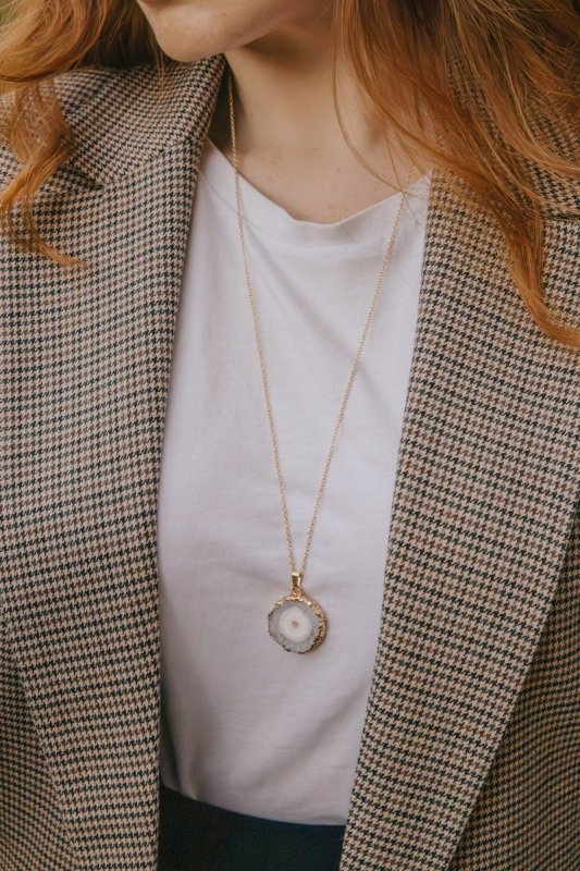 Gold Tone Long Length Mini Raw Quartz Pendant Necklace - Necklaces - British D'sire