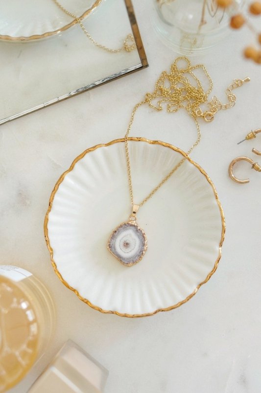 Gold Tone Long Length Mini Raw Quartz Pendant Necklace - Necklaces - British D'sire