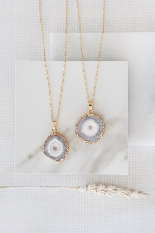 Gold Tone Long Length Mini Raw Quartz Pendant Necklace - Necklaces - British D'sire