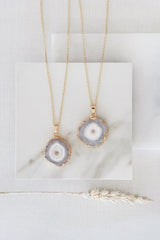 Gold Tone Long Length Mini Raw Quartz Pendant Necklace - Necklaces - British D'sire