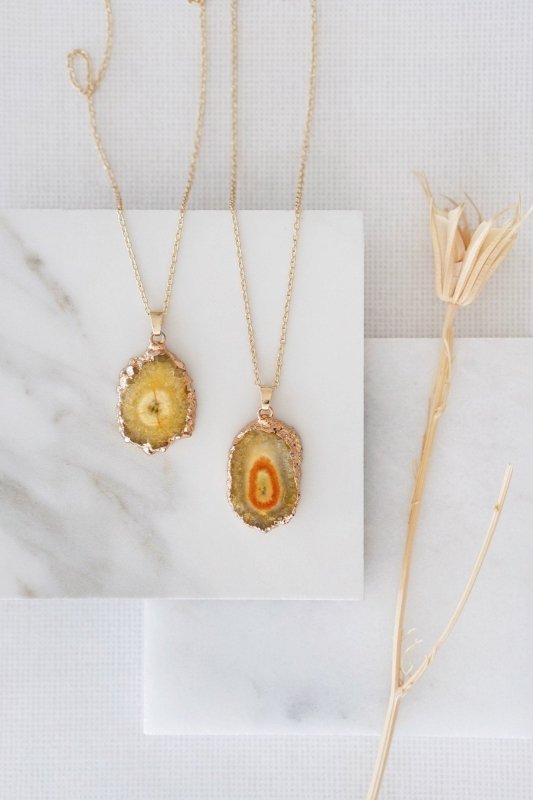 Gold Tone Long Length Mini Raw Yellow Agate Pendant Necklace - Necklaces - British D'sire