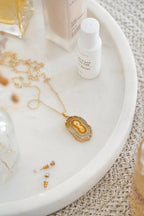 Gold Tone Long Length Mini Raw Yellow Agate Pendant Necklace - Necklaces - British D'sire