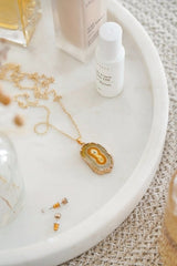 Gold Tone Long Length Mini Raw Yellow Agate Pendant Necklace - Necklaces - British D'sire