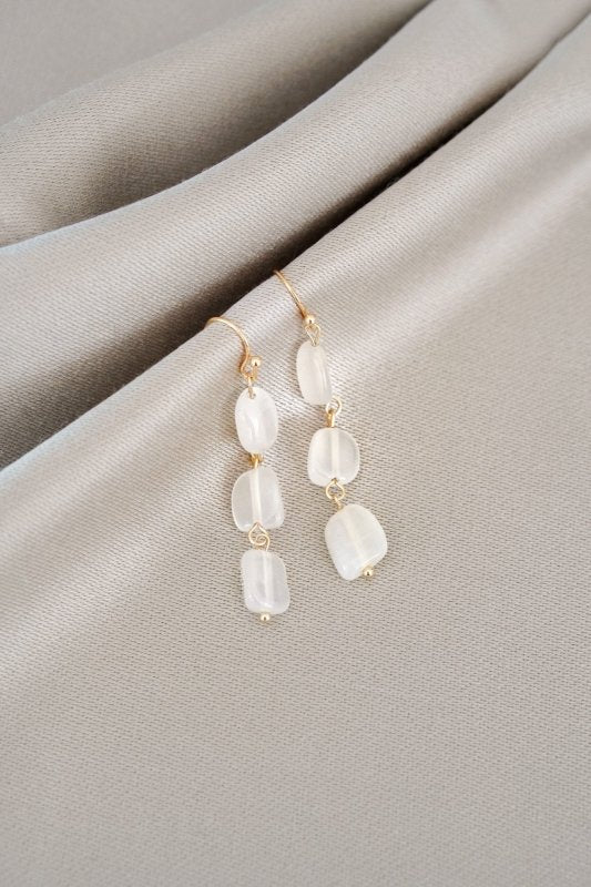 Gold Tone Moonstone 3 Drop Earrings - Earrings - British D'sire Main image