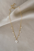 Gold Tone Moonstone Flower Pendant Necklace - Necklaces - British D'sire