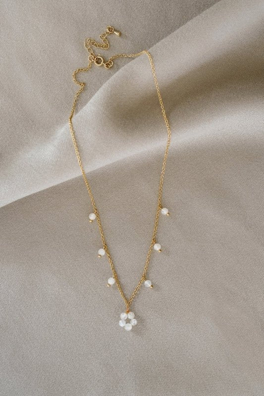 Gold Tone Moonstone Flower Pendant Necklace - Necklaces - British D'sire