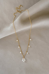 Gold Tone Moonstone Flower Pendant Necklace - Necklaces - British D'sire