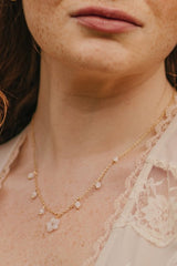 Gold Tone Moonstone Flower Pendant Necklace - Necklaces - British D'sire