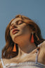 Gold Tone & Neon Orange Tassel Drop Earrings - Earrings - British D'sire