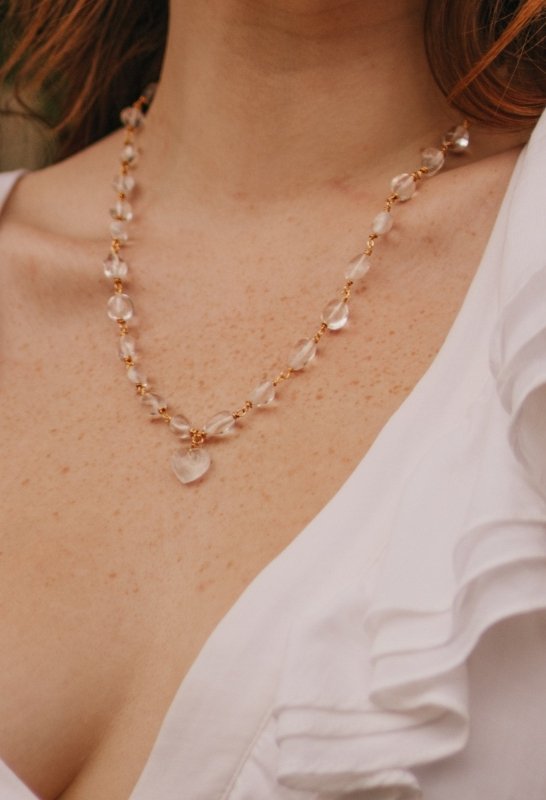 Xander Kostroma Gold Tone Quartz Heart Pendant Necklace – 50cm Chain, Natural Quartz Crystal Jewelry, Healing Stone Necklace, Gift for Her, Luxury Fashion Accessory Secondary image