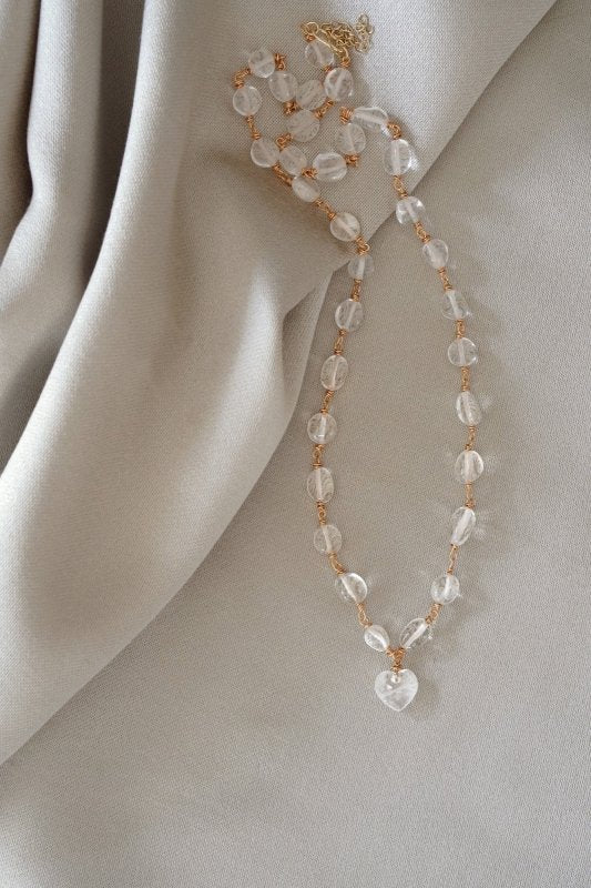 Gold Tone Quartz Heart Pendant Necklace - Necklaces - British D'sire