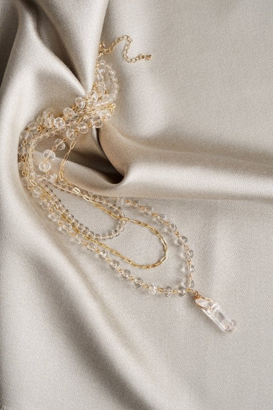 Gold Tone Quartz Stone & Chain Layered Necklace - Necklaces - British D'sire Main image
