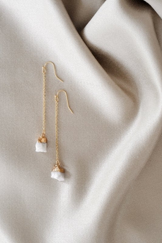 Gold Tone Raw Moonstone Dangle Drop Earrings - Earrings - British D'sire Main image