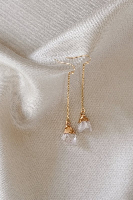 Gold Tone Raw Quartz Dangle Drop Earrings - Earrings - British D'sire Main image